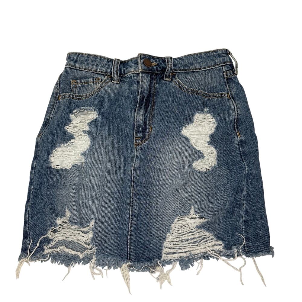 Hollister Ultra High Rise Distressed Denim Mini Skirt Size 1